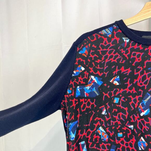 JUST CAVALLI Italy Patterned Crew Neck Sweater Pullover Navy Blue Red Size S - Picture 5 of 8